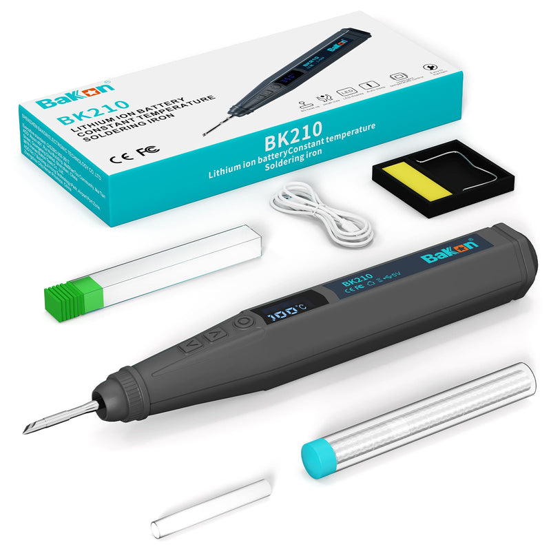 BK210 Cordless Soldering Iron Kit, Portable Rechargeable Soldering Pen with C210 Tip (356-842℉), Fast Heating LED Digital Display Soldering Kits for Electronics Repair, Auto Hibernation & Child Lock Grey-210