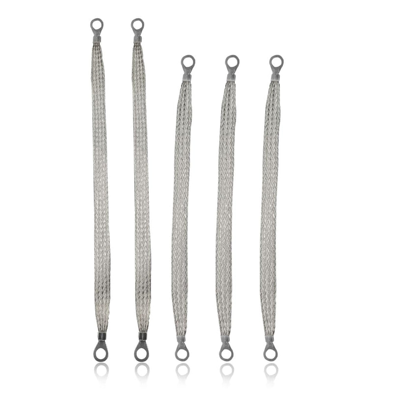 Universal Automotive Ground Strap Kit, 3PCS 10 "x 1/2" and 2PCS 13 "x 1/2" Heavy Duty Flat Braided Copper Ground Straps, Professional Auto Engine Grounding Cable Straps with Rings Terminal