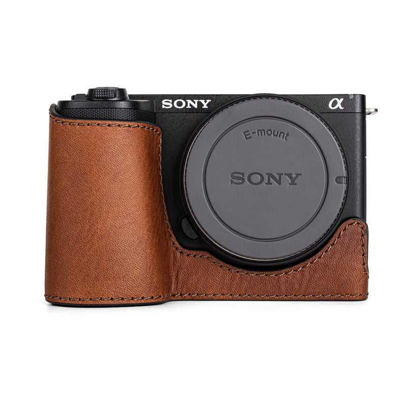 MUZIRI KINOKOO Protective Case for Sony ZV-E10 II, Vintage Textured Genuine Leather Half Case Compatible for Sony Alpha ZVE10 II/ZV-E10 II Camera, with Opening Bottom & 1/4” Thread Screw - Brown