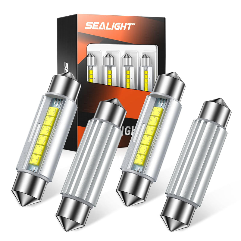 SEALIGHT 578 LED Bulb Super Bright 6500K White 212-2 569 6411 6418 6451 211-2 LED Bulb Interior Car Light 2525 Ceramic Chipset for Map Door License Plate Dome Light Bulb 41mm 42mm(Pack of 4) 41mm-4pcs