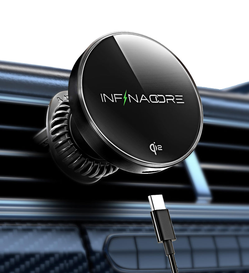 InfinaCore for Qi2 15W MagSafe Car Mount Charger,Super Fast Magnetic Wireless Car Charger for iPhone 16 Pro Max Accessories, Qi2 MagSafe Charger Fits iPhone 16 15 14 13 12,Samsung with MagSafe Case