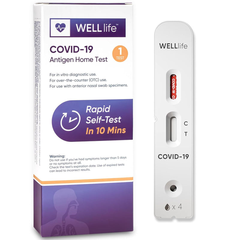 WELLlife Covid-19 Antigen Home Test, Covid Home Test 1 Test FDA Authorized with 10 Minute Results, Easy to use & No Discomfort 1 Count (Pack of 1)