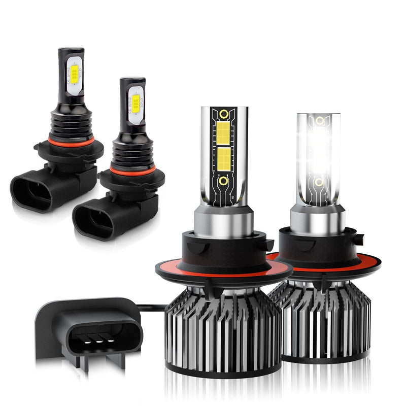Compatible For Ford F150 F250 F350 (2004-2014) Bulbs 9008 H13 High & Low Beam+9145 Fog Light Bulbs,6500K White 600% Brightness with Fan, Plug and Play, Pack of 4 For Ford F150 F250 F350 2004-2014