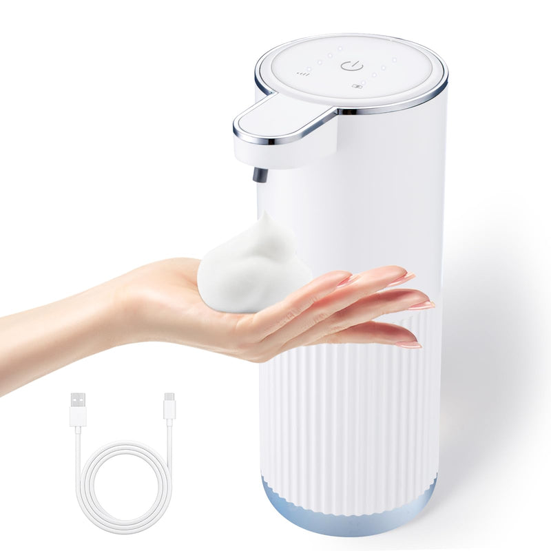 Automatic Foaming Soap Dispenser, 4-Level Adjustable Electric Foam Hand Soap Dispenser, USB Rechargeable Touchless for Bathroom Countertop, Kitchen, 13.5oz, Wall Mounted(White) White