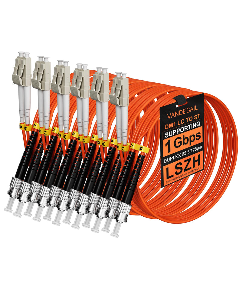 6 Pack LC to ST Fiber Patch Cable OM1 0.5M(1.5FT), Duplex MM Fiber Jumper 62.5/125µm LSZH for Fiber Optic Transceivers Orange 0.5m(1.5FT) Orange OM1 6