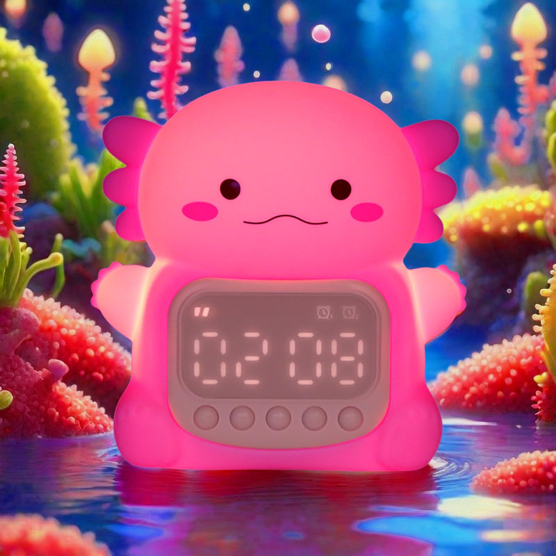 Yiliaw Axolotl Alarm Clock with Night Light for Kids, 7 RGB Color Cute Alarm Clocks for Bedrooms Ok to Wake Clocks, Silicone Animal Tabletop Lamp for Teen Girls Boys