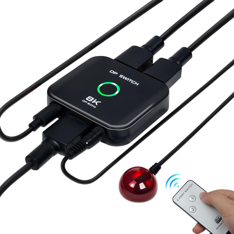 Displayport Switch 2 in 1 Out DP Switch Selector Box 8K@60Hz 4K@144Hz 4K@120Hz 4K@60Hz Display Port Switch for PS5, HDTV, Xbox, Fire Stick