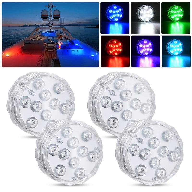 Nilight Marine Boat Light 4 PCS 10LED RGB Wireless Cabin Ambiance Multi Color Exterior Deck Lights Remote Control Submersible for Pontoon Sailboat Yacht Skeeter Fishing Bass Boats 4PCS RGB Boat Light