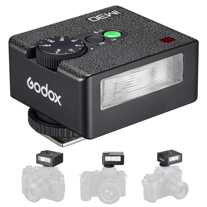 Godox iM30 Mini Flash for Canon/Sony/Fujifilm/Nikon/Panasonic/Olympus | GN15 with 7 Levels Flash Power, S1/S2 Optical Control, GODOX Flash iM 30 Mini Camera Flash iM30 without Diffuser
