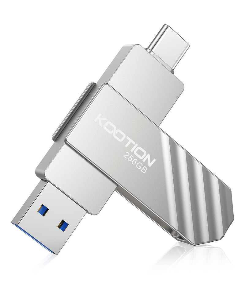 KOOTION 256GB USB 3.2 Flash Drive Metal Type C USB Solid State Drive Up to 450MB/s Dual USB C Flash Drive Swivel Thumb Drive Pen Drive Memory Stick for iPhone15, Silver Up to 450 MB/s