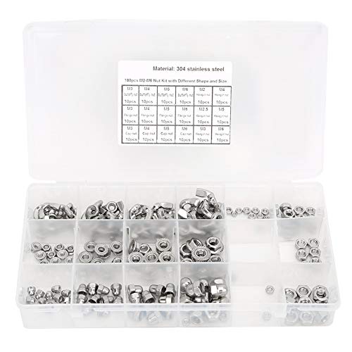 180PCS Stainless Steel Wing Flange Hex Nuts Assortment Kit - M2 M2.5 M3 M4 M5 M6 Sizes - High Strength Hardware Fasteners for Auto Repair, Home Improvement & DIY Projects