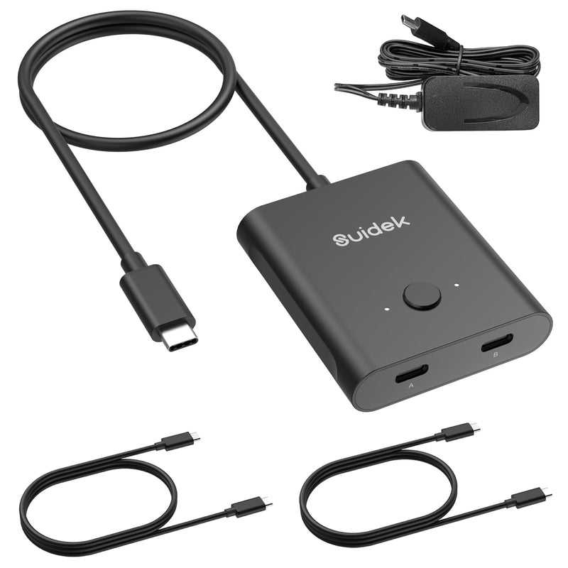 USB C Switch, USB C Switcher 1 in 2 Out/2 in 1 Out Support 8K@60Hz Video 100W PD Fast Charging, with 5V 1A Power Adapter Black