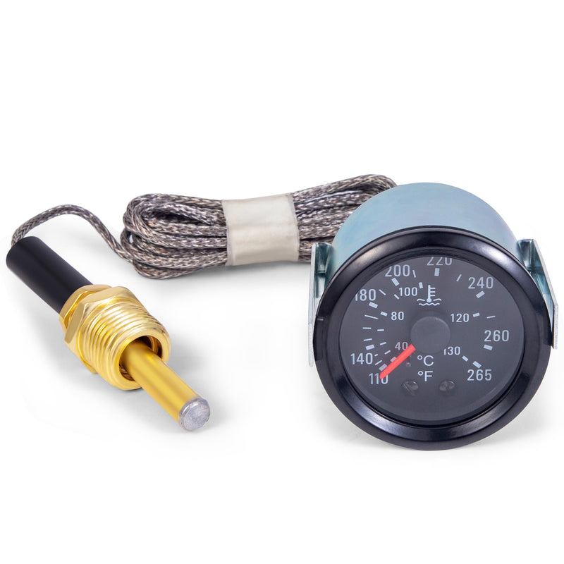 2" 52mm 12V Pointer Mechanical Water Temperature Temp Gauge （40-130℃,110-265℉ with 1.8m Wire Length,Yellow Light Car Meter with Sensor NPT 1/2