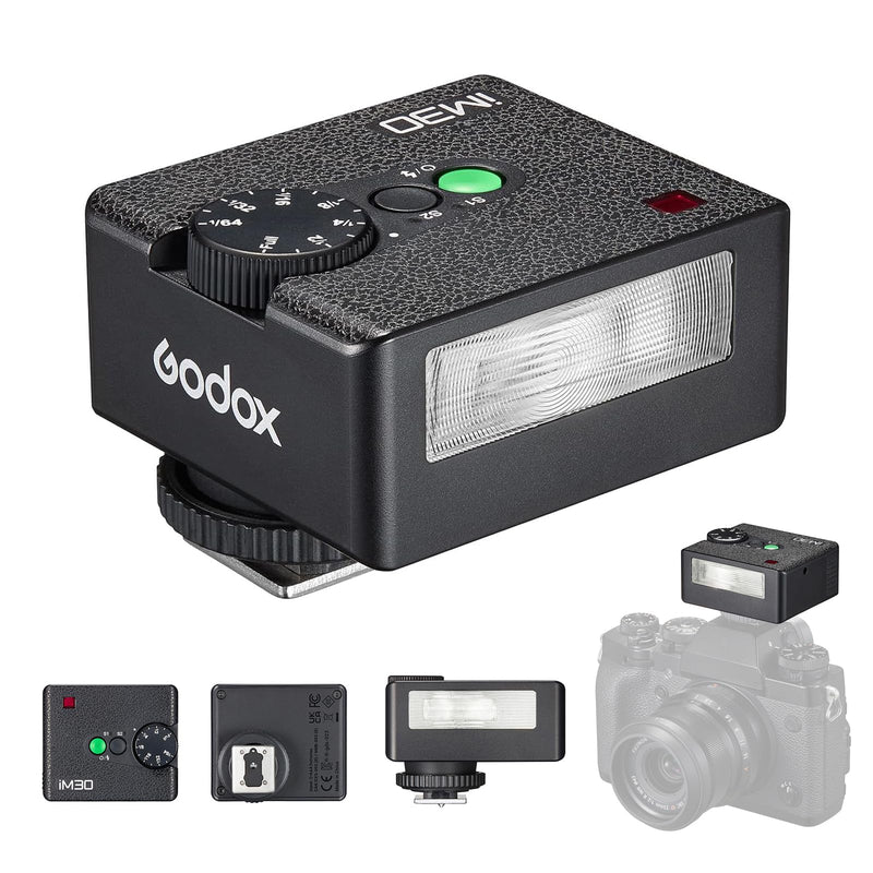 Godox IM30 Mini Camera Flash | Single-Contact Hotshoe 7-Level Power Adjustment S1/S2 Optical Slave Modes GN15 Mini Manual Flash for Canon/Sony/Fuji