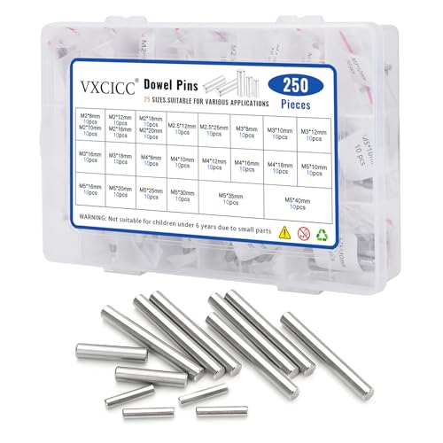 250Pcs Stainless Steel Dowel Pins - Shelf Brackets, Pegs, Hardware for Bunk Bed Replacement, DIY Shelving, Cabinet Supports (M2/M2.5/M3/M4/M5) M2/M2.5/M3/M4/M5