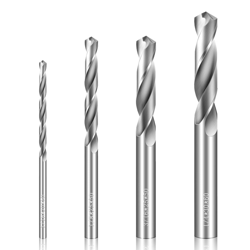 Drill Bit Set 4 Pcs Solid Carbide Drill Bits, 1/8" 1/4" 1/16" 3/16" Tungsten Carbide Drill Bits, Metal Drill Bit Set for Aluminum Alloy Copper Steel Hardened Steel Cast Iron 4PCS-1/4" 3/16" 1/8" 1/16"