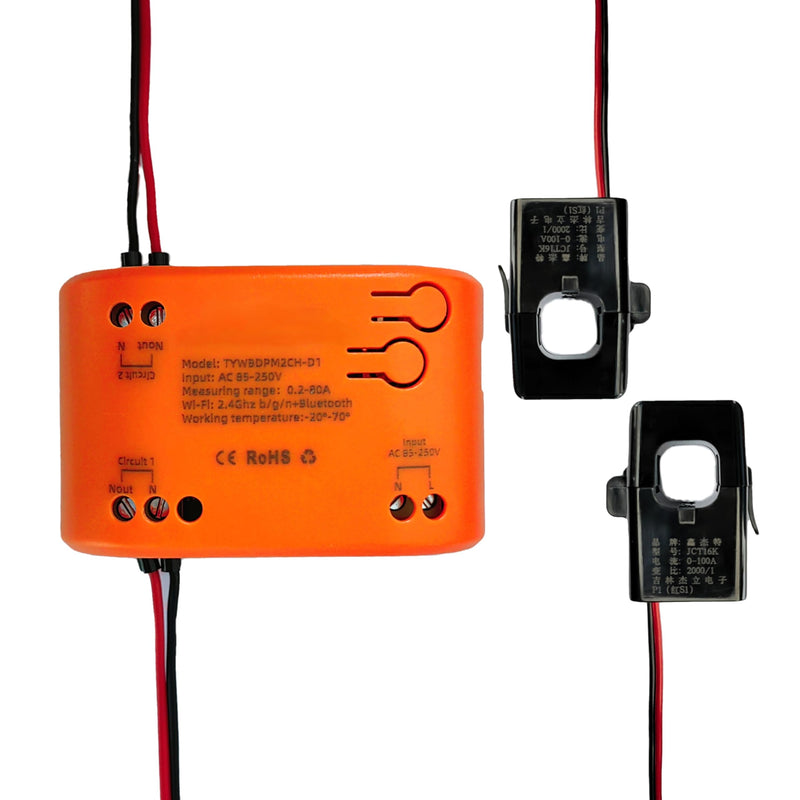 WiFi Smart Power Meter with 2pcs 80A Current Transformer Clamp,Tuya app 2-Way Bilateral Monitor Real Time KWh Eenrgy Electricity Voltage Statistics.