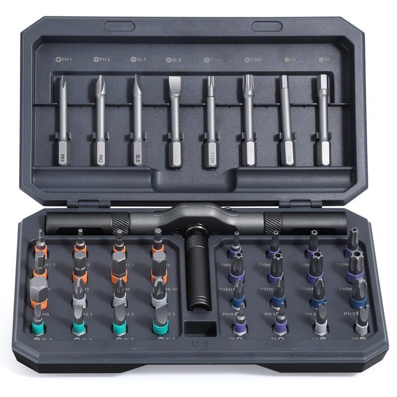  [AUSTRALIA] - 42 in 1 Magnetic Screwdriver Set, DIY Ratchet Screwdriver Set, Multi Bit Magnetic Drive Set with Detachable Ratchet Handle, Portable Compact Repair Tool Kit for Furniture Computer Bicycle Gray Grey