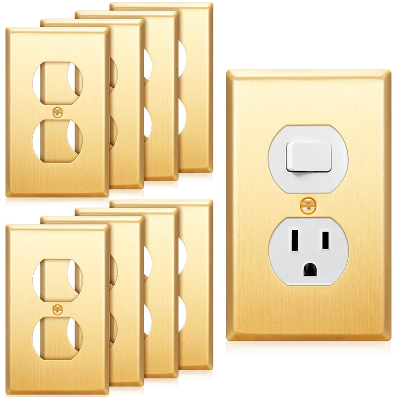 Zonon 8 Pack Gold Outlet Covers 4.50" x 2.76" Duplex Outlet Cover Brass Metal Brushed Decorative Gold Receptacle Wallplate Corrosion Resistant, Standard Size, Brushed Brass