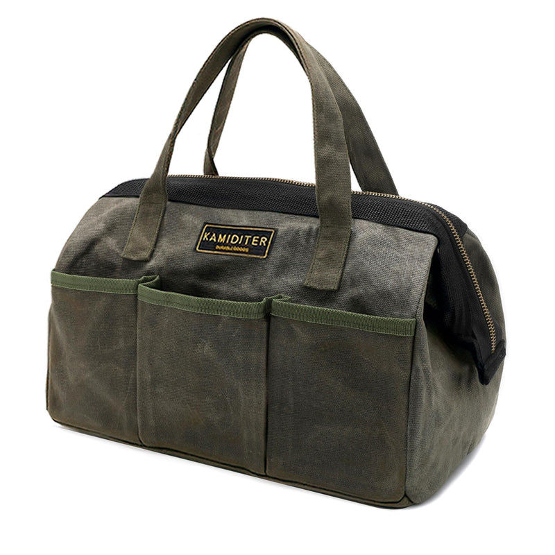 13-inch Tool Bag, Heavy Duty Wide Mouth Water-Resistant Tool Bag, Tool Tote with Handle for Tools, Wrenches, Screwdrivers (13 X 7 X 9 inch) | ArmyGreen 13 Inch