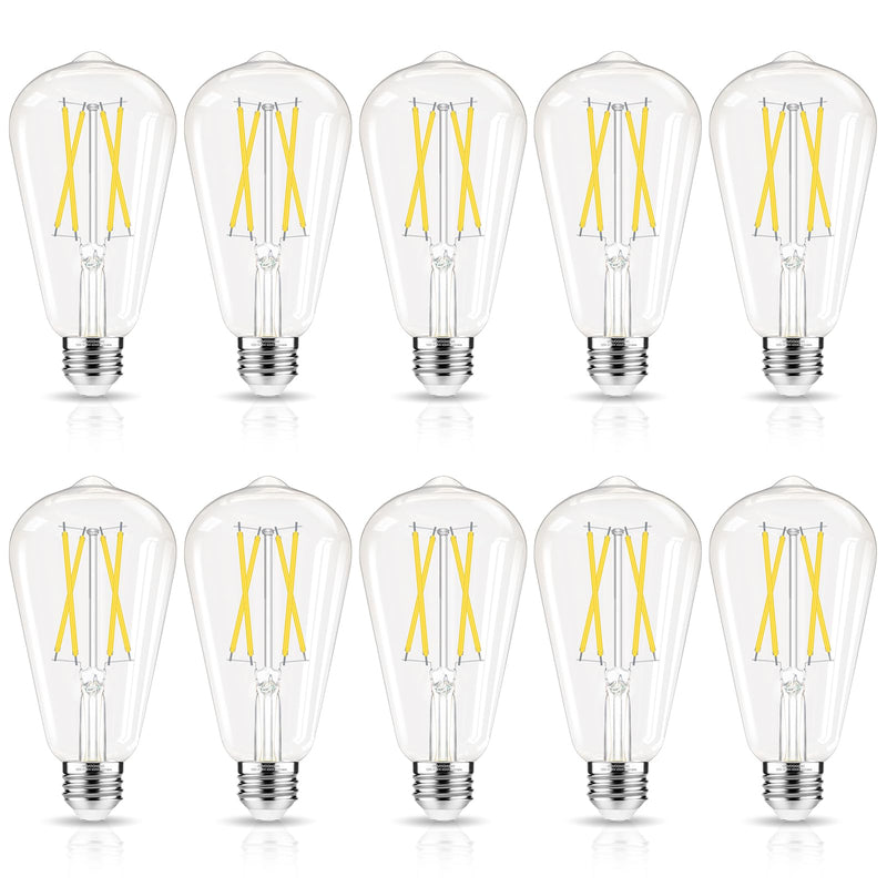 GvvooHome LED Edison Bulbs Dimmable, E26 Bulb 60 watt Equivalent, Cool White 4000K, ST58 Vintage Light Bulbs, 90+ CRI, 6W 600LM, E26 Medium Base, Clear Glass, 10 Pack