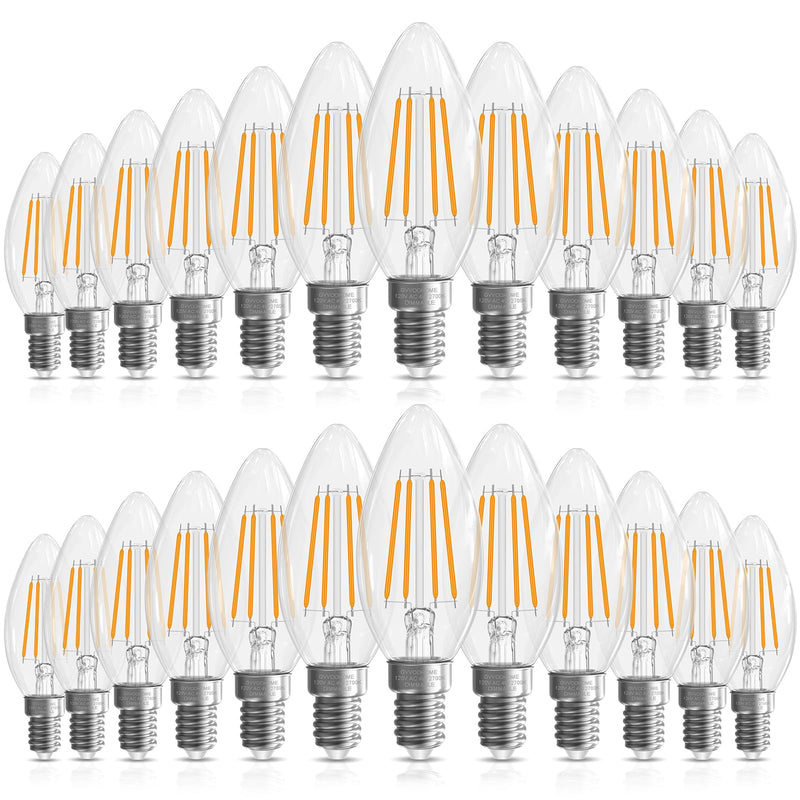 GvvooHome Candelabra Light Bulbs 40 watt Equivalent, E12 LED Bulb Dimmable Chandelier Bulbs, B10 Candle Light Bulbs 2700K Soft White, 90+CRI, 400LM, Cear Glass, 24 Pack