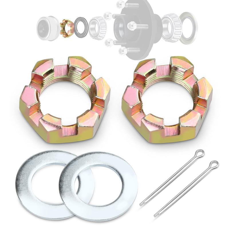 2 Sets of Thread Spindle Galvanized Nut Kits for 1" Spindle Trailer Axle,1inch Trailer Spindle Castle Nuts Kit with 1" Washers and 2.3" Long Cotter Pins. 2 Sets 1'' Trailer Axle Nut Kit