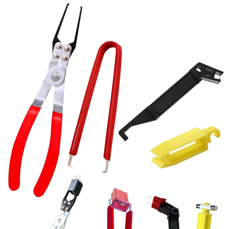 Relay Puller Pliers, Fuse Puller Pliers, Automotive Tools Relay Clamp Puller Fuse Puller, Car Vehicle Battery Terminal Wiper Remover Pliers - (4 Pack)