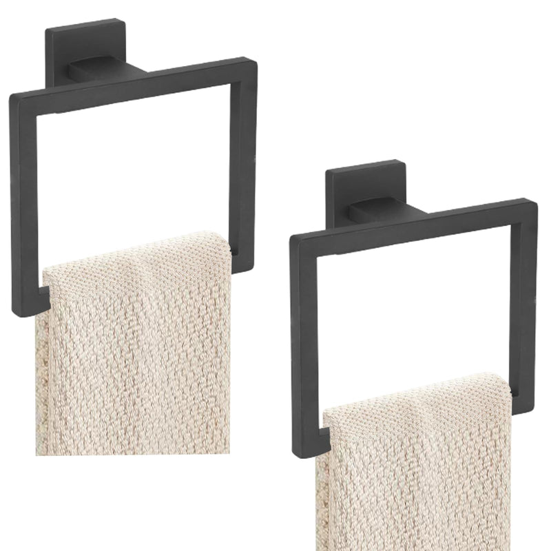 JOPOFI 2-Piece Towel Ring - Thicken Stainless Steel Towel Holder, Towel Racks for Bathroom, Square Modern Design Hand Towel Holder, Contemporary Hand Towel Bar - Matte Black 2PCS