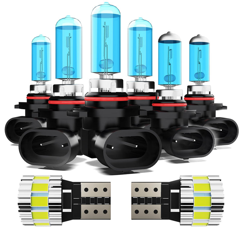 Light Bulbs Fit For Dodge Ram 2013-2015 with projector, Halogen Headlight Bulb And License Plate Lights Combo, 9005 9012 9145 High Low Beam Fog Lights, 6000K White Light, Pack of 8