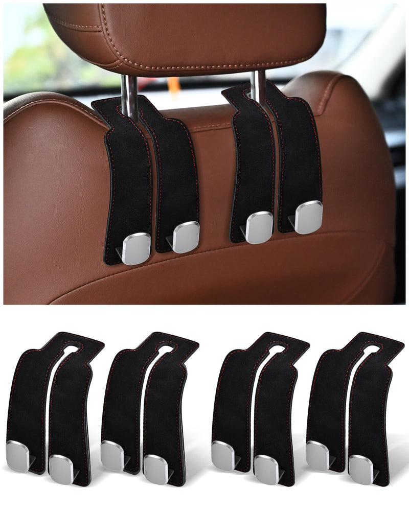 Headrest Hooks for Car, 4 Pack Car Seat Back Organizer Storage Hook, Double Hook Car Seat Hooks for Hanger Purses and Bags, Leather Purse Holder for Car, Black Black-4Pack