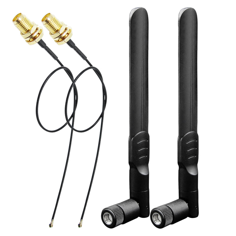 WiFi Bluetooth Antenna 2 Pack & Pigtail 2 Pack, 5Ghz 2.4Ghz M.2 NGFF WiFi Card Antenna 5dBi, 8-Inch RP SMA-Female to IPEX4/MHF4 Cable WiFi Antenna Kit for M.2 NGFF WiFi Card