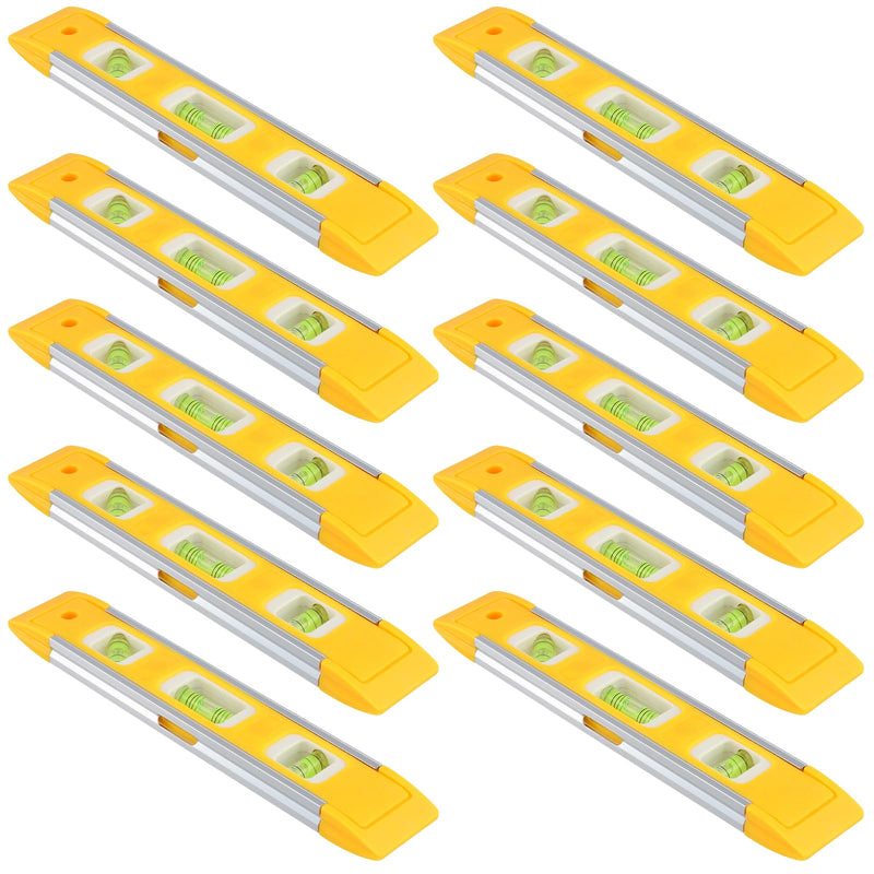 HAKZEON 10 PCS 9 Inch Yellow Magnetic Torpedo Level, Plastic Shell Bubble Level Tool, Spirit Level Measuring Tool with 45/90/180 Degree Bubbles for Measurements