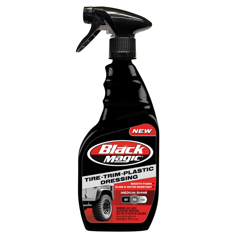 Black Magic 120230 Tire Trim Plastic Dressing, Medium Shine, Streak-Free, Water Resistant & Non-Greasy Formula for Tires, Trim & Plastic, Lasts Up to 2 Weeks - 16 Fl Oz 16 Fl Oz. (Pack of 1)