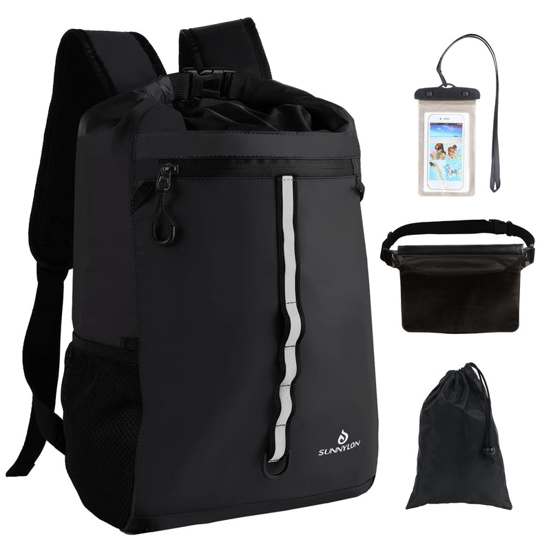 Dry Bag Backpack,20L Dry bags Waterproof Kayaking with Waist Pouch and Phone Case,Waterproof Backpack Marine dry bag for Kayaking,Beach,Rafting, Boating,Hiking,Camping and Fishing (Black) Black