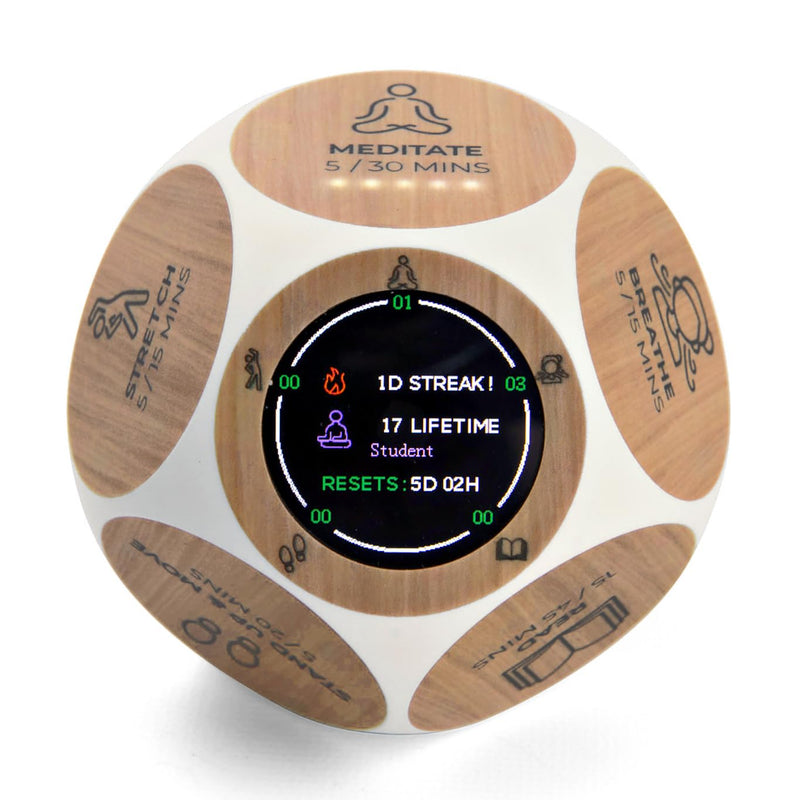 Mindsight Focused Activity Timer & Tracker | Promotes Work Life Balance & Productivity | Pomodoro 'Plus' w/ 5 Fixed timers + 5 curated Wellness Activities | Office Desk Accessory | Mindfulness | ADHD Woodgrain Look Standard