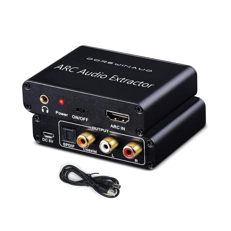 HDMI ARC Audio Converter, 192KHz / ARC to Optical/Coaxial/RCA/3.5mm Jack Compatible for TV/Projector/Speaker/Soundbar/Amplifier/Headset/Black