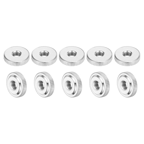 uxcell 20Pcs M10 Knurled Thumb Nuts, Carbon Steel Round Knurled Flat Head Through Hole Handle Nut, Lock Adjusting Nuts, Thin Type, Nickel Plated, Silver 20