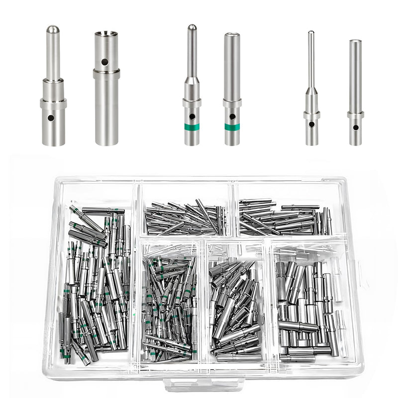 200PCS Deutsch Connector Pins and Sockets Solid Contact Kit Barrel Style Contacts Size 12 16 20 Male Female Terminals DT Series Pin for Connectors Kit Crimp Solid Terminal for DT, DTP, DTM