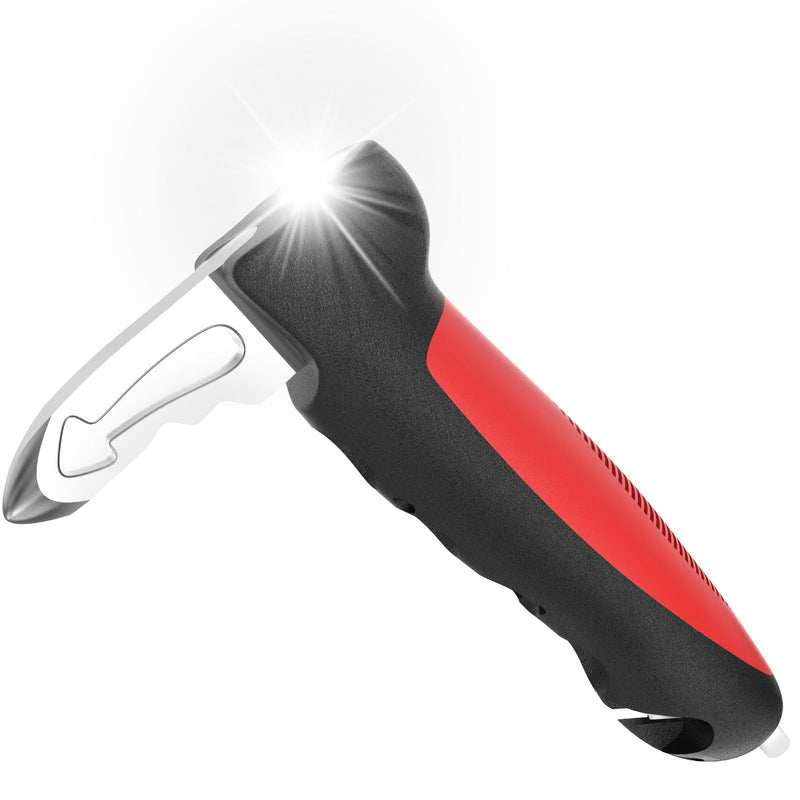 Versatility Auto Cane Vehicle Support Handle for Elderly and Handicapped Portable Automotive Door Assist Handles with LED Light, Seatbelt Cutter, and Window Breaker Red Old
