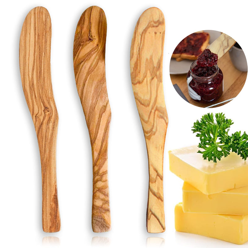 Olive Wooden Butter Knife Spreader, Handmade 6.8 Inch Peanut Butter Knives for Jam, Cheese, Cream, Bread Sandwich Spreaders, Mini Spreader Serving Utensil Set for Breakfast Picnic (3PCS Butter Knives) 3PCS Butter Knives