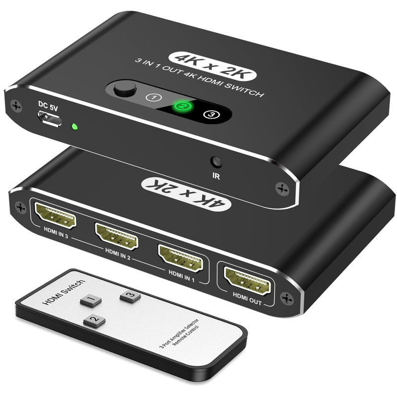 HDMI Switch 3 in 1 Out, 4K@60Hz HDMI Selector with Remote Control, 3 Ports HDMI Switcher, Perfect for Full HD 4K 1080P 3D Video Roku Fire TV Blu-ray Players Stick Apple PS4/PS5 Xbox Chromecast (black) Black