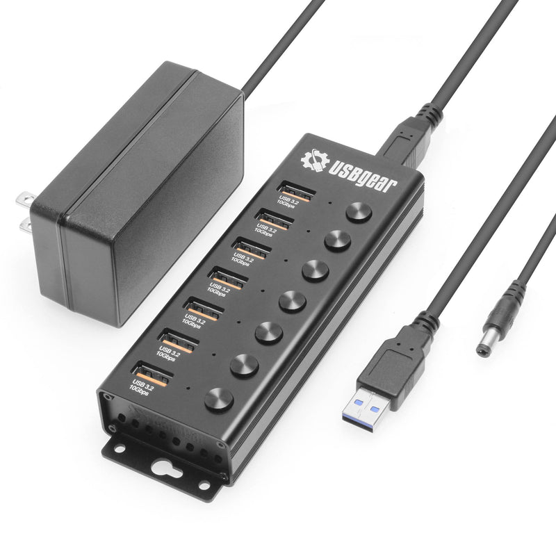 7-Port USB 3.2 Gen 2 Hub - 10Gbps, Individual Power Switches, and Mountable Design for Workspaces & Labs 7 Port Hub w/Power Switches