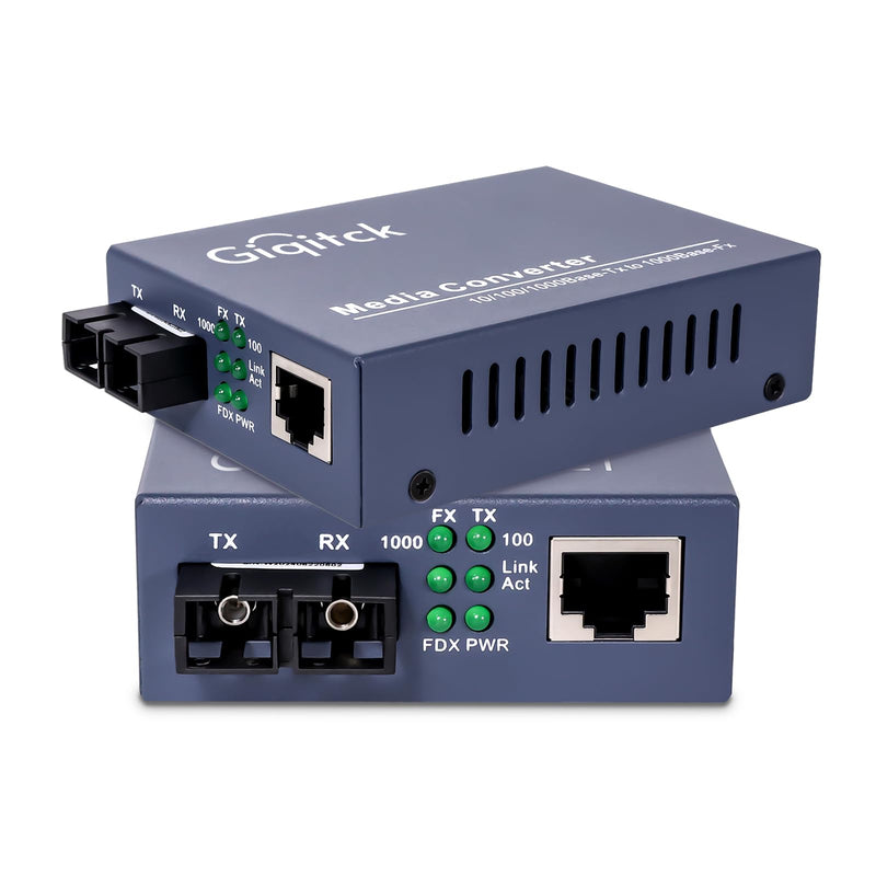 A Pair Ethernet Media Converter, 1.25G Single-Mode Dual SC Fiber Gigabit Media Converter,1x RJ45 Port and 1x SFP Port, 10/100/1000Base-Tx to 1000Base-LX (1310nm, 20km) SMF, 20km, SC x2pcs