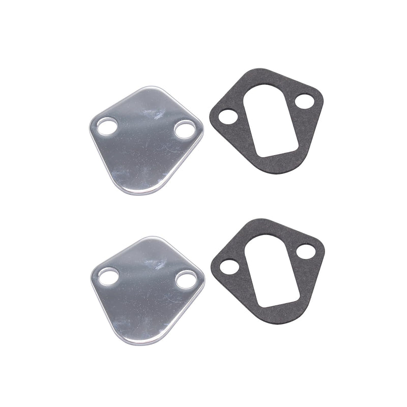 2 Set SHLPDFM BBC Chrome Steel Fuel Pump Block Off Plate With Gasket Compatible with Big Block Chevy 396 427 454 502 Race