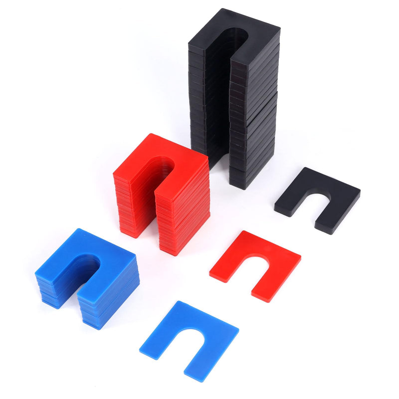 60 Pcs Plastic Auto Lift Leveling Shim Kit For 2 Post 4 Post Car Lift Install, Tile Construction Horseshoe Spacer Fit For 3/4" Anchor Bolt (1/16" Blue, 1/8" Red, 1/4" Black) 3-Size | 60pcs Plastic Shims