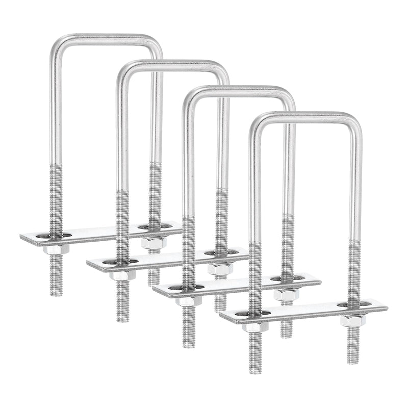 uxcell 4Sets 304 Stainless Steel Square U-Bolts, 2.05" (52mm) Inner Width 5.12" (130mm) Length M8 with Nuts, Frame Plate, Gasket for Automobiles Trailer, Ski Boat, Fishing Boat, Pipelines 50x130mm(W*L) 4