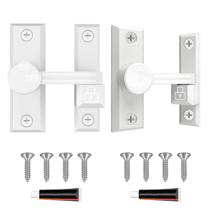 90/180 Degree Barn Door Lock, Small Flip Gate Latches Hardware, Door Security Sliding Door Latch Lock for Barn, Gate, Cabinet, Bathroom, Garden (White 2 Pack) White