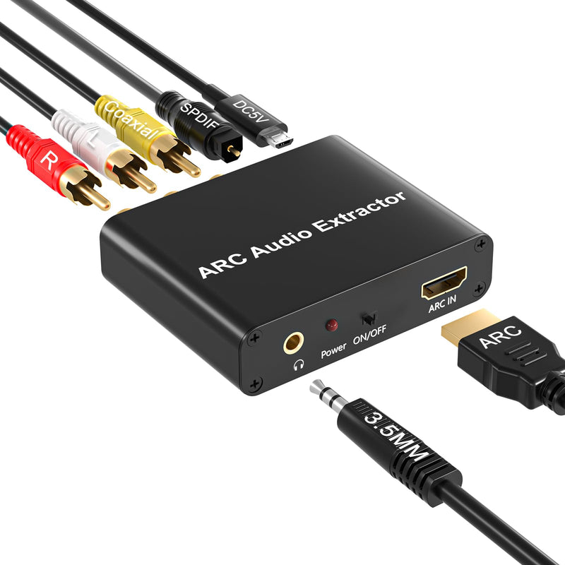 HDMI ARC Adapter, ARC Audio Extractor with Digital Optical TOSLINK SPDIF Coaxial and Analog 3.5mm RCA Stereo HDMI ARC to RCA Audio Converter ARC-01 Black 1