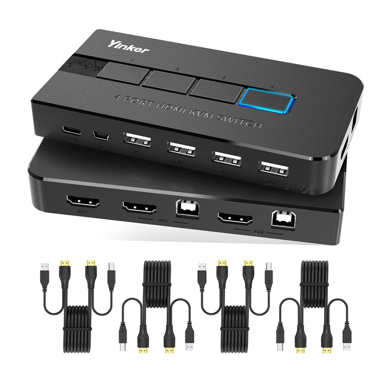 4K 60Hz KVM Switch HDMI 4 Port, USB HDMI KVM Switch 4 Computers 1 Monitor Keyboard Mouse + KVM Cables + 4 USB 2.0